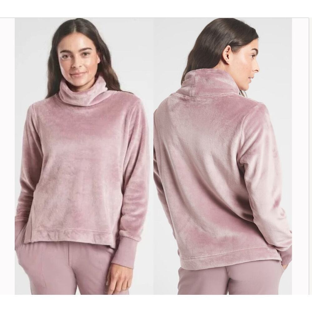 Athleta Double Cozy Karma Funnel Neck Sweatshirt Flora Mauve Pink Size XL Warm